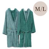 Accappatoio Verde Acqua Verde Scuro 100% Cotone Egiziano a fibra lunga pettinato Reversibile Con cappuccio, Taglia M-L - Seha Luxury