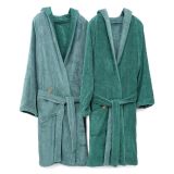Accappatoio Verde Acqua Verde Scuro 100% Cotone Egiziano a fibra lunga pettinato Reversibile Con cappuccio , Taglia S/M - Selesi Luxury