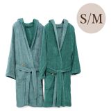 Accappatoio Verde Acqua Verde Scuro 100% Cotone Egiziano a fibra lunga pettinato Reversibile Con cappuccio , Taglia S/M - Selesi Luxury