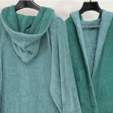 Accappatoio Verde Acqua Verde Scuro 100% Cotone Egiziano a fibra lunga pettinato Reversibile Con cappuccio , Taglia S/M - Selesi Luxury