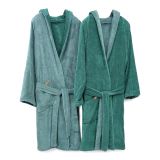 Accappatoio Verde Acqua Verde Scuro 100% Cotone Egiziano a fibra lunga pettinato Reversibile Con cappuccio , Taglia XXL - Sekate Luxury