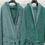 Accappatoio Verde Acqua Verde Scuro 100% Cotone Egiziano a fibra lunga pettinato Reversibile Con cappuccio , Taglia XXL - Sekate Luxury