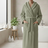 Accappatoio Verde Menta 100% cotone Con cappuccio , Taglia M - Satoka Luxury