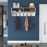 Appendiabiti Bianco Marrone Rovere 5 Ganci Installazione a Muro 37h cm, Colore Struttura Marrone - Magherno
