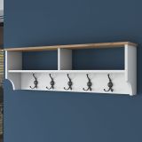Appendiabiti Bianco Marrone Rovere 5 Ganci Installazione a Muro 37h cm, Colore Struttura Marrone - Magherno