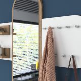 Appendiabiti Bianco Marrone Rovere con Specchio 9 Ganci 120h cm, Installazione a Muro - Guardia