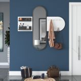 Appendiabiti Bianco Nero Antracite con Specchio 9 Ganci 120h cm, Installazione a Muro - Guardia