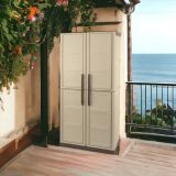 Armadio da esterno Avelgem, Armadio balcone multiuso, Mobile porta scope 2 ante, 100% Made in Italy, 70x47h178 cm, Beige e Marrone, Finitura quadri