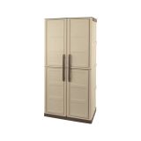 Armadio da esterno Avelgem, Armadio balcone multiuso, Mobile porta scope 2 ante, 100% Made in Italy, 70x47h178 cm, Beige e Marrone, Finitura quadri