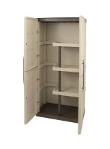 Armadio da esterno Avelgem, Armadio balcone multiuso, Mobile porta scope 2 ante, 100% Made in Italy, 70x47h178 cm, Beige e Marrone, Finitura quadri
