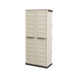 Armadio da esterno Avelgem, Armadio balcone multiuso, Mobile porta scope 2 ante, 100% Made in Italy, 70x47h178 cm, Beige e Marrone, Finitura righe