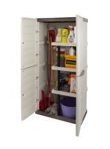 Armadio da esterno Avelgem, Armadio balcone multiuso, Mobile porta scope 2 ante, 100% Made in Italy, 70x47h178 cm, Beige e Marrone, Finitura righe