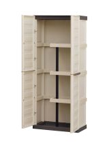Armadio da esterno Avelgem, Armadio balcone multiuso, Mobile porta scope 2 ante, 100% Made in Italy, 70x47h178 cm, Beige e Marrone, Finitura righe