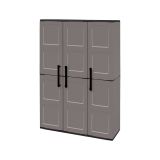 Armadio da esterno Bilzen, Mobile outdoor, Armadio balcone multiuso, 100% Made in Italy, Grigio e Nero, 102x37h163 cm Finitura quadri