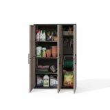 Armadio da esterno Bilzen, Mobile outdoor, Armadio balcone multiuso, 100% Made in Italy, Grigio e Nero, 102x37h163 cm Finitura righe