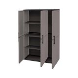Armadio da esterno Bilzen, Mobile outdoor, Armadio balcone multiuso, 100% Made in Italy, Grigio e Nero, 102x37h163 cm Finitura righe