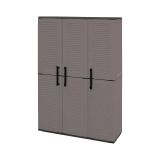 Armadio da esterno Bilzen, Mobile outdoor, Armadio balcone multiuso, 100% Made in Italy, Grigio e Nero, 102x37h163 cm Finitura righe