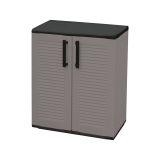 Armadio da esterno Bilzen, Mobile outdoor, Armadio balcone multiuso, 100% Made in Italy, Grigio e Nero, 68x37h84 cm Finitura righe