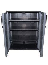 Armadio da esterno Bilzen, Mobile outdoor, Armadio balcone multiuso, 100% Made in Italy, Grigio e Nero, 68x37h84 cm Finitura righe
