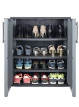 Armadio da esterno Bilzen, Mobile outdoor, Armadio balcone multiuso, 100% Made in Italy, Grigio e Nero, 68x37h84 cm Finitura righe
