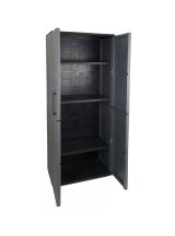 Armadio da esterno Clavier, Mobile da balcone, Armadio multiuso con ripiani, 100% Made in Italy, 68x37h163 cm, Grigio e Nero, Finitura quadri
