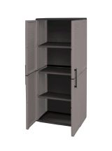 Armadio da esterno Clavier, Mobile da balcone, Armadio multiuso con ripiani, 100% Made in Italy, 68x37h163 cm, Grigio e Nero, Finitura righe