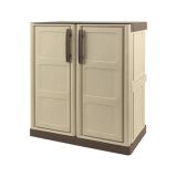 Armadio da esterno Courtrai, Armadio balcone multiuso, Mobile da esterno a 2 ante, 100% Made in Italy, Beige e Marrone, 70x39h86 cm Finitura quadri