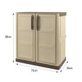 Armadio da esterno Courtrai, Armadio balcone multiuso, Mobile da esterno a 2 ante, 100% Made in Italy, Beige e Marrone, 70x39h86 cm Finitura quadri