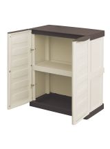 Armadio da esterno Courtrai, Armadio balcone multiuso, Mobile da esterno a 2 ante, 100% Made in Italy, Beige e Marrone, 70x39h86 cm Finitura righe