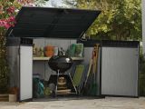 Armadio da esterno Floresta, Mobile outdoor, Mobiletto giardino multiuso, Contenitore per balcone o garage, 191x109 h133 cm, Grigio