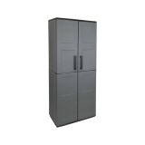 Armadio da esterno Geel, Mobile porta scope multiuso, Armadietto outdoor 2 ante, 100% Made in Italy, 68x37h163 cm, Grigio e Nero, Finitura quadri