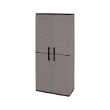 Armadio da esterno Geel, Mobile porta scope multiuso, Armadietto outdoor 2 ante, 100% Made in Italy, 68x37h163 cm, Grigio e Nero, Finitura righe