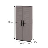 Armadio da esterno Geel, Mobile porta scope multiuso, Armadietto outdoor 2 ante, 100% Made in Italy, 68x37h163 cm, Grigio e Nero, Finitura righe