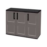 Armadio da esterno Gesves, Mobile balcone multiuso, Armadietto outdoor 3 ante, 100% Made in Italy, 102x37h84 cm, Grigio e Nero, Finitura quadri