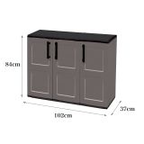 Armadio da esterno Gesves, Mobile balcone multiuso, Armadietto outdoor 3 ante, 100% Made in Italy, 102x37h84 cm, Grigio e Nero, Finitura quadri