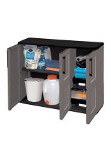 Armadio da esterno Gesves, Mobile balcone multiuso, Armadietto outdoor 3 ante, 100% Made in Italy, 102x37h84 cm, Grigio e Nero, Finitura quadri