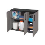 Armadio da esterno Gesves, Mobile balcone multiuso, Armadietto outdoor 3 ante, 100% Made in Italy, 102x37h84 cm, Grigio e Nero, Finitura righe