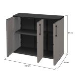 Armadio da esterno Gesves, Mobile balcone multiuso, Armadietto outdoor 3 ante, 100% Made in Italy, 102x37h84 cm, Grigio e Nero, Finitura righe