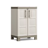 Armadio da esterno Ghedi, Mobile outdoor, Mobiletto giardino multiuso, Contenitore per balcone o garage, Made in Italy, 65x45 h97 cm, Sabbia