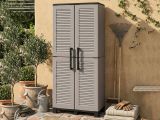 Armadio da Esterno Grigio Chiaro Nero 3 Ripiani 2 Ante 68x37x169h cm, 4 Vani - Ash