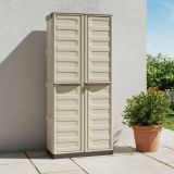 Armadio da Esterno Impermeabile 70x39x165h cm Portascope in Plastica Beige e Marrone con 3 Ripiani Regolabili e Chiusura a Lucchetto – Ipno