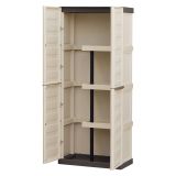Armadio da Esterno Impermeabile 70x39x165h cm Portascope in Plastica Beige e Marrone con 3 Ripiani Regolabili e Chiusura a Lucchetto – Ipno