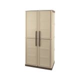 Armadio da esterno Marchin, Mobile balcone multiuso, Armadietto outdoor 2 ante, 100% Made in Italy, Beige e Marrone, 70x39h165 cm Finitura quadri