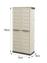 Armadio da esterno Marchin, Mobile balcone multiuso, Armadietto outdoor 2 ante, 100% Made in Italy, Beige e Marrone, 70x39h165 cm Finitura righe