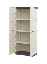 Armadio da esterno Marchin, Mobile balcone multiuso, Armadietto outdoor 2 ante, 100% Made in Italy, Beige e Marrone, 70x39h165 cm Finitura righe