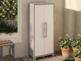 Armadio da Esterno Marrone Crema 4 Ripiani Apertura Battente 80x44x182h cm, Un'anta Made in Italy - Grimsby