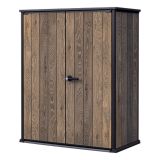 Armadio da Esterno Marrone Noce Nero Cassetti 2 Ripiani 140x74x170h cm, Apertura Battente - Langdon