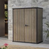 Armadio da Esterno Marrone Quercia Nero Cassetti 2 Ripiani 140x74x170h cm, Apertura Battente - Langdon