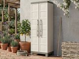 Armadio da Esterno Marrone Sabbia 4 Ripiani 2 Ante 65x45x182h cm, Impermeabile Made in Italy - Strathmore