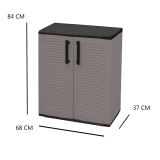 Armadio da esterno Mol, Mobile balcone multiuso, Armadietto outdoor a 2 ante, 100% Made in Italy, 68x37h84 cm, Grigio e Nero Finitura righe
